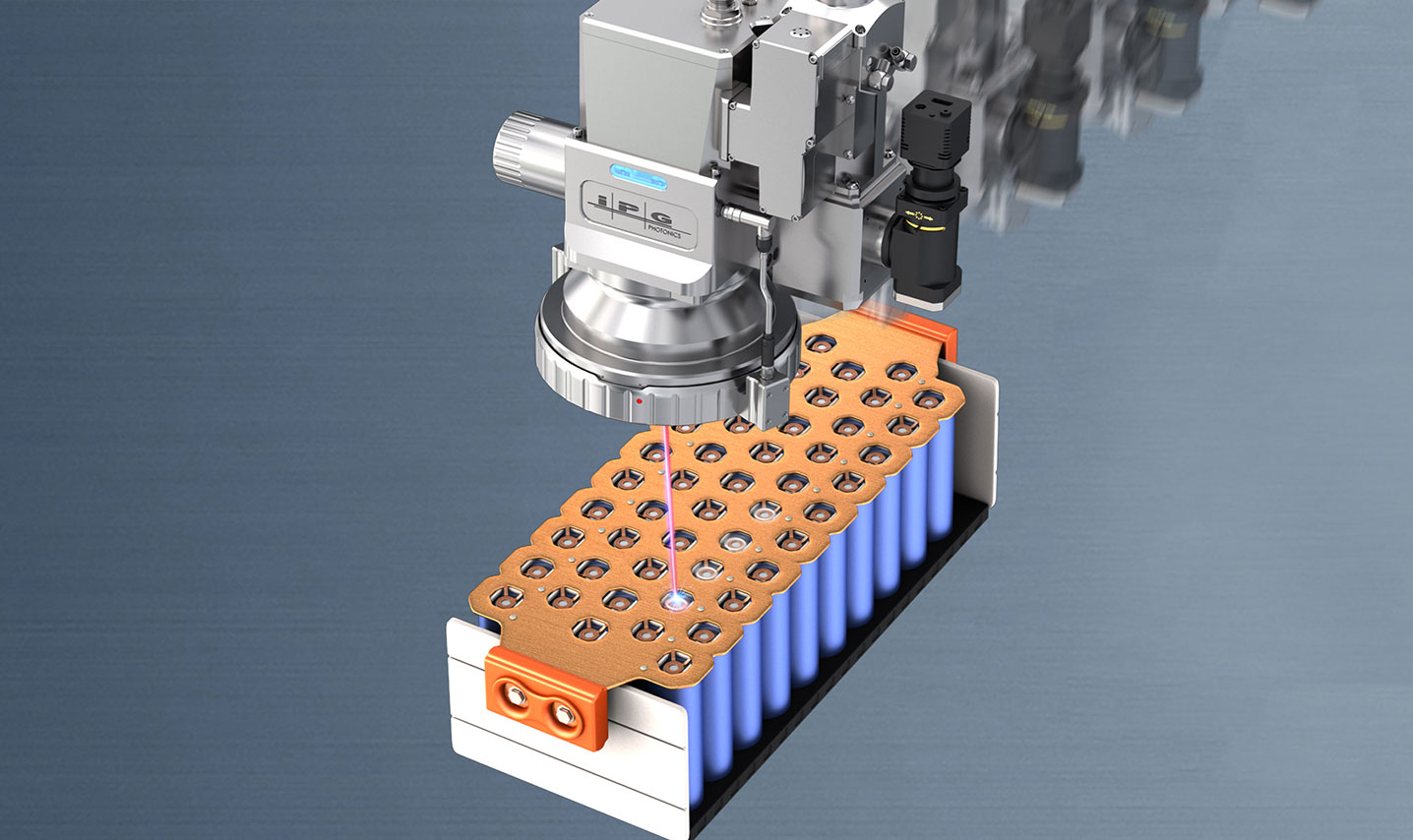 A render of on-the-fly high-speed laser welding